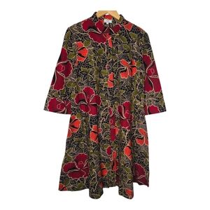 Zuri Womens Colorful Floral Print Hidden Button Front Serenade Dress Size Medium